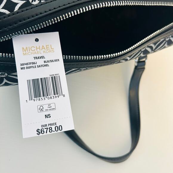 Michael Kors Purse MD. Duffle Metallic Logo Jacquard  Crossbody Bag Black - Picture 8 of 9